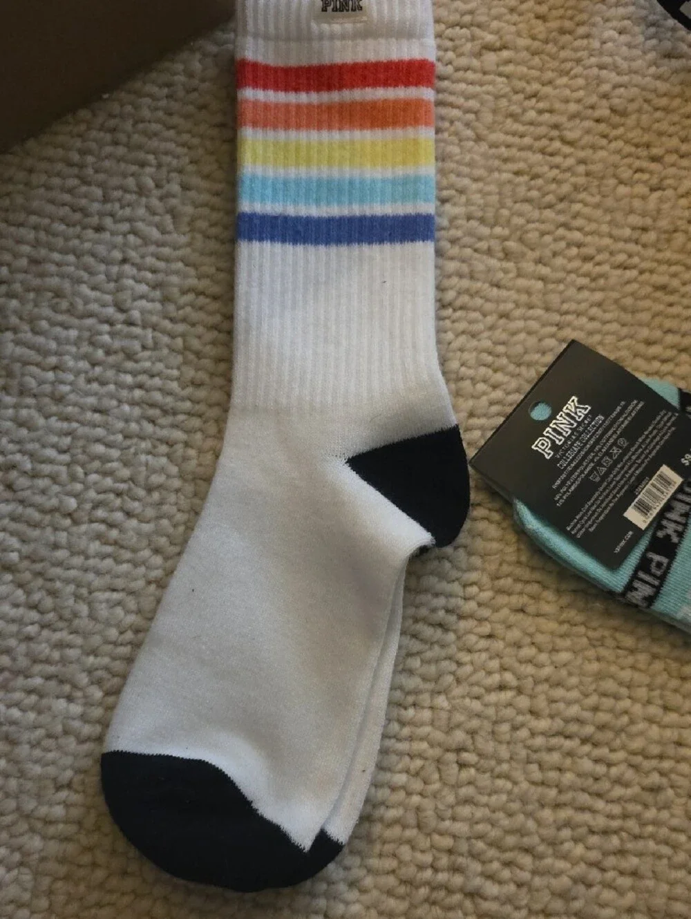 PINK Victoria's Secret Rainbow Stripe & Mint Low-Cut Sock Set